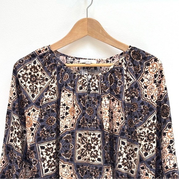 Loft Outlet Floral Medallion Popover Peasant Blouse Boho Blue Gray XL - Picture 3 of 11